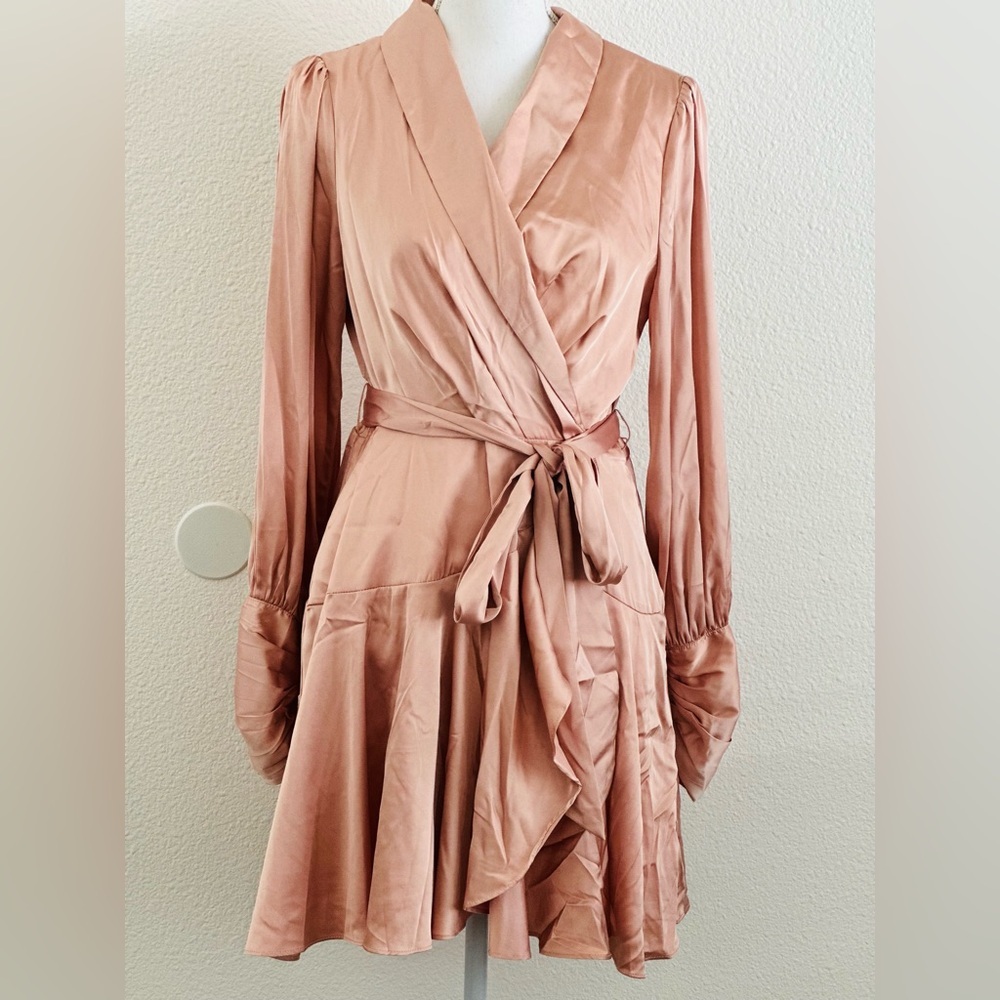 Vici Long Sleeve Satin Dress in Peach